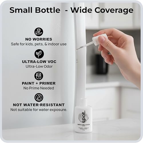 spot. High-Gloss White Touch Up Paint – Porcelain and Appliance Repair for Chips, Stains, Scratches, and Cracks on Fridges, Microwaves, Dishwashers, Dryers, Tiles, and Metal Surfaces – 1 fl oz - color: Impeccable White
