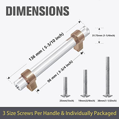 Clear Glass Crystal Drawer Pulls and Handles, 3-3/4 Inch Champagne Bronze Cabinet Pulls for Kitchen (96mm, 5 Pack) - color: Champagne Bronze, size: Hole Center : 3-3/4 Inch (96mm), style: 5 Pack