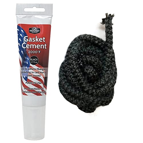 Midwest Hearth Wood Stove Replacement Gasket Kit – Made in USA Graphite Impregnated Fiberglass Rope Gasket & 2000°F Adhesive Cement for Woodburning Stoves (3/8" x 84" Rope) - size: 3/8" x 84" Rope