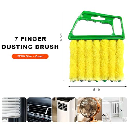 2 PCS Blind Cleaner Duster Tool, 7 Finger Handheld Duster Window Shutters Dusting Cleaner Brush, Washable Mini Blinds Dust Cleaning Tools for Car Air Conditioner Vent (Blue+Green) - color: Blue+green