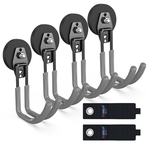 3-H Extra Strong Magnetic Hooks,Heavy Duty Large Anti-Slip Magnet Hooks J Shape,No-Drill Tool Holder for Garage,Power Drill,Garden Tools,Hose Storage,4 Pack Gray - color: Gray, size: 2.6"x4-MJ