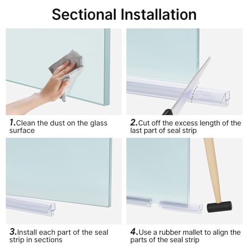 AmazerBath 3 PCS Shower Door Bottom Seal for 1/2 Inch Glass - (15.75 Inches x 3), 3 Section Segmented Shower Installation Kit Frameless Glass Door Seal Strip - style: Bottom Seal 1/2