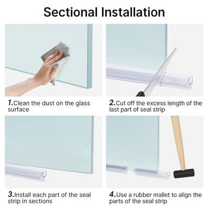 AmazerBath 3 PCS Shower Door Bottom Seal for 1/2 Inch Glass - (15.75 Inches x 3), 3 Section Segmented Shower Installation Kit Frameless Glass Door Seal Strip - style: Bottom Seal 1/2