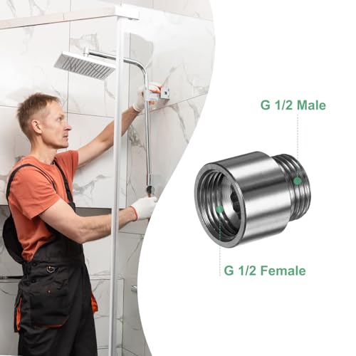 M METERXITY Shower Head Extension Arm, Stainless Steel G1/2 Male to Female Extension Pipe Fitting Adapter with PTFE Thread Seal Tape for Shower/Faucet, Pipe Plumbing Coupler 1.18"/30mm 2-Pack - size: 1.2"/30mm