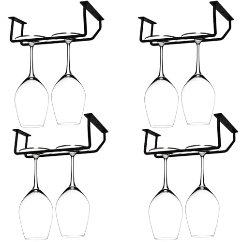 7 Inch Black Wine Glass Rack, Under Cabinet Stemware Holder, Hanging Stemware Holder for Cabinet Kitchen Bar, Set of 4 - color: Black, size: 7 Inch 4 Pack
