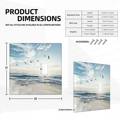 Beach Ocean Scenery Combination Wall Plate 2 Gang 1 Blank 1 Toggle Light Switch Cover Decorative Switch Plate Outlet Cover, 4.5 x 4.5 Inch - color: 1 Blank 1 Toggle Wall Plate