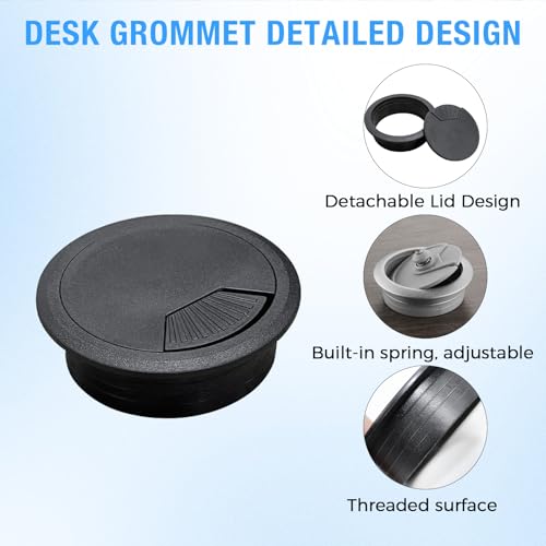 Desk Grommet 2" (50 mm), Desk Cord Hole Cover, Cable Grommet ABS Plastic, Desk Hole Grommet for Office and Home Table Cable, Detachable Adjustable Cable Cord Organizer (Light Grey 2 Pcs) - size: 2" (50 mm), style: 2 pcs Light Grey