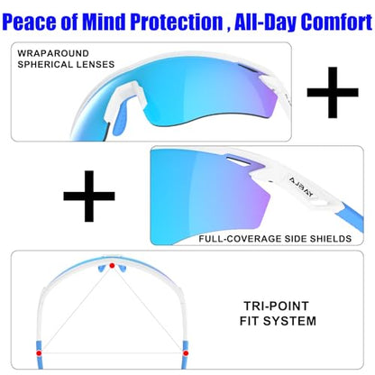 Polarized Sports Sunglasses for Men Women,Wrap Around Sun Glasses for Running Cycling Baseball Fishing Golf Hiking - color: White Blue