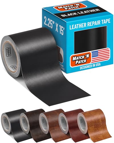 MATCH 'N PATCH Leather Repair Tape - Black (2.25 inch x 15 feet) - Realistic Faux Leather Patches for Couch, Sofa, Upholstery, Car Seats & Other Furniture, Vinyl Repair Kit, Self Adhesive Patch - color: Black, size: 2.25" x 15'