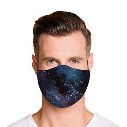 Washable Face Mask with Adjustable Ear Loops & Nose Wire - 3 Layers, Made in USA - color: Galaxy - Black