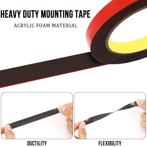 UPINS 2 Rolls Double Sided Tape Heavy Duty, 0.5IN x 16.5FT Two Sided Mounting Tape Water-Repellent Strong Adhesive 3M Foam Tape Strips for Automotive Car Outdoor Home Office Decor (Black)