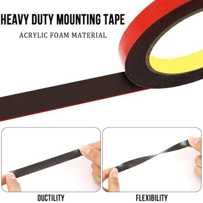 UPINS 2 Rolls Double Sided Tape Heavy Duty, 0.5IN x 16.5FT Two Sided Mounting Tape Water-Repellent Strong Adhesive 3M Foam Tape Strips for Automotive Car Outdoor Home Office Decor (Black)
