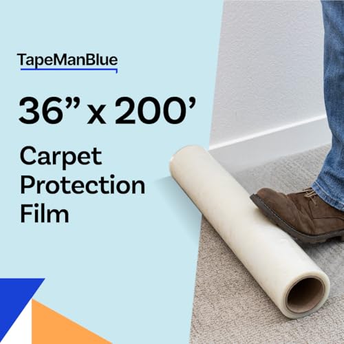 TapeManBlue Carpet Protection Film 36" x 200', 4 Rolls, Self Adhesive Plastic Carpet Protector Film with Clean Removal & Easy Unwind, Durable Protection Tape to Shield Your Surface - size: 36" x 200' (4 rolls)