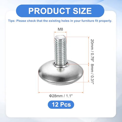 uxcell 12Pcs M8 Thread Furniture Feet Levelers, 28x20mm Adjustable Leveling Table Feet, Screw on Furniture Glide Leveling for Chair Stool Legs, Black - color: Black, size: M8 x 28 x 20mm
