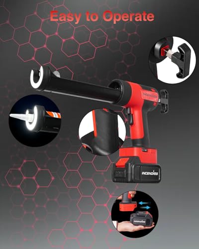 Cordless Caulking Gun w/2 x 3.0Ah Batteries, 800kg Thrust Max Electric Caulk Gun, 6-Speed, 10oz/300ml, 13Pcs Caulk Remover Tool, Led Light, Auto-Retract Anti-Drip for Sealing, Filling, Repairing - style: Caulking Gun w/ 2 x 3.0Ah Batteries