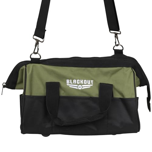 Blackout XP Tool Bag, Multi-pocket Tool Organizer with Adjustable Shoulder Strap, Green and Black