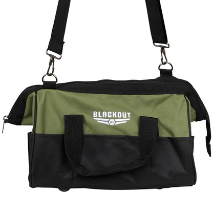 Blackout XP Tool Bag, Multi-pocket Tool Organizer with Adjustable Shoulder Strap, Green and Black