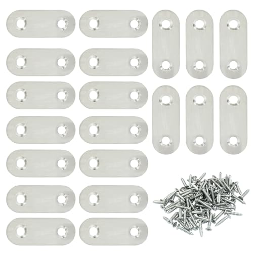 Waziaqoc 40PS Flat Corner Brace Plates Metal Joining Connector, 1.57 x 0.6 x 0.08 Inch Repair Bracket with Screws, Fixed Connecting Plate for Furniture, Bookcase, Table, Chair