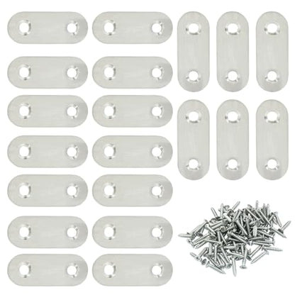 Waziaqoc 40PS Flat Corner Brace Plates Metal Joining Connector, 1.57 x 0.6 x 0.08 Inch Repair Bracket with Screws, Fixed Connecting Plate for Furniture, Bookcase, Table, Chair