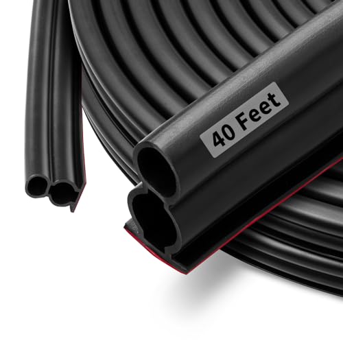 40 Feet Rubber Door Weather Stripping Door Seal Large Gap, Self-Adhesive Extra Thick D-Shape Door Seal Strip for Door Frame Door Insulation Strip, Easy Cut to Size(Black), ‎‎FKBGDB40FT - color: Black, size: 40Ft
