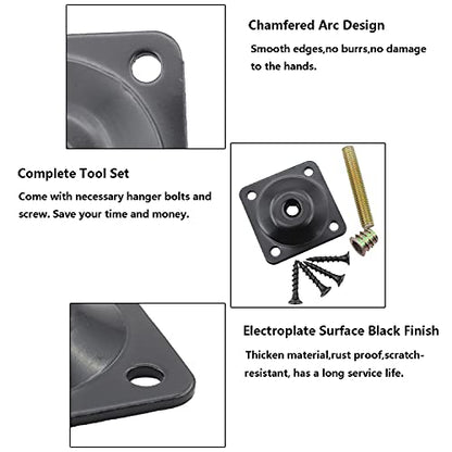 4PCS Leg Mounting Plate,TTZEZE Heavy Duty Top Plate for Leg,Leg Attachment Plate,Industrial Strength T-Plate Leg with Hanger Bolts & Screws for Strengthen Weak Furniture Repair Damaged Sofa Couch Seat - size: Flat