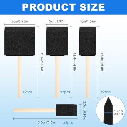 8 Pcs Black Foam Paint Brushes Set, 1'' 1.6'' 2'' 2.8'' Sponge Paint Brush with Wooden Handle, Multi-Functional Foam Brushes for Painting, Staining, Craft, Varnish, Touch Up, Art, Acrylics
