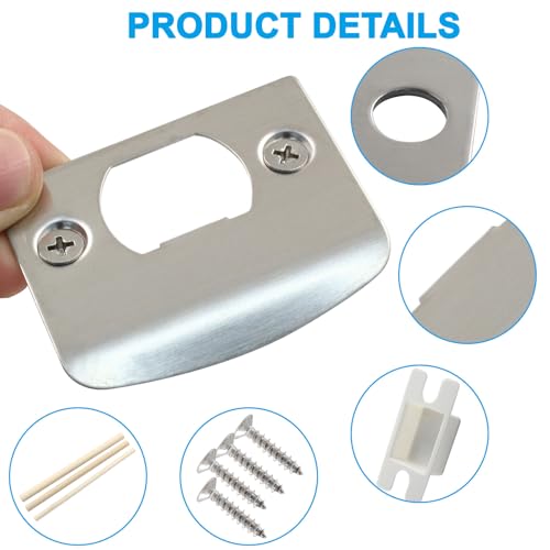 2Sets Door Lock Strike Plate Stainless Steel Door Lock Latch Restorer with Spacer Shim Box and Screws Door Strike Plate Replacement Repair Kits for Home Office Door Frame Repair,Satin Nickel