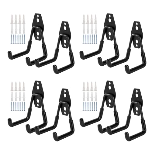 8 Pack Garage Hooks, Garage Tool Organizer Wall Mount, Heavy Duty for Utility Organizer, Steel Utility Garage Hooks for Ladders, Garden Tools, Bike - color: 8 Pack/Black