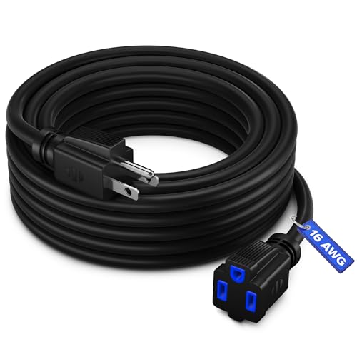 Maximm Extension Cord 15 Ft Black Power Cords Indoor 16 Gauge Wire SJTW Heavy Duty ETL Listed (15Ft, Black with Blue Indicators) - color: Black, size: 15 Feet