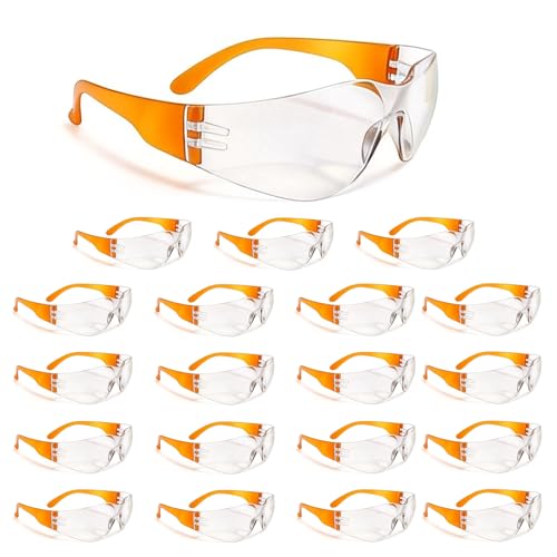 BIRDDIE Safety Glasses 20pcs,Bulk Anti-Fog Clear Safety Glasses,Scratch Impact Resistant Protective Glasses For Construction, Yard Work, Laboratories,Carpenter, StonMason,for Men And Women - color: Orange