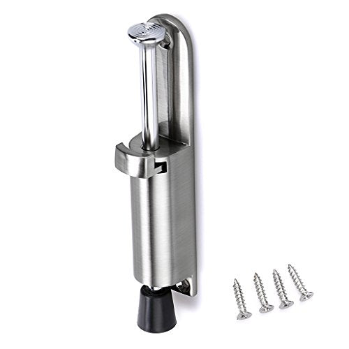 Sumnacon Kickdown Door Stop - Stainless Steel Easy Step Door Stopper, Spring Loaded Telescopic Step On/Off Door Stopper Rubber, Adjustable Heavy Duty Door Locks Holder Stop/Release by Foot, Silver - color: Silver