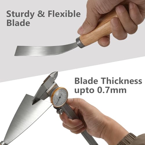 5pcs Putty Knife, Stainless Steel Scraper 1” 2” 3” 4” 5” Spackle Knife Perfect Tool for Repairing Drywall Removing Wallpaper Mud Plaster Scraping (wood)