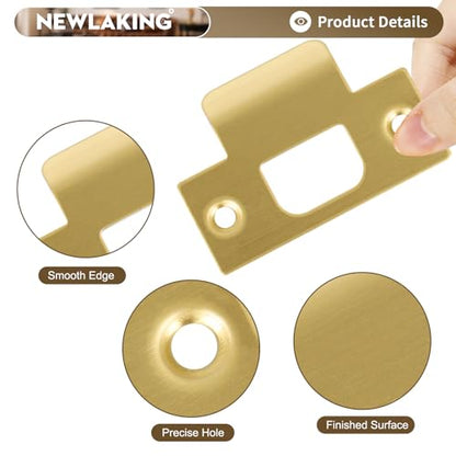 T-Shape Satin Brass Door Strike Plate for Door Frame Repair Kit, 2-1/8'' Hole Spacing, 1 Pack - color: Satin Brass