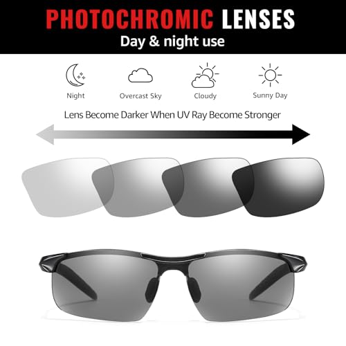 TJUTR Mens Photochromic Sunglasses Day & Night Driving Z87 Sun Glasses Polarized UV400 Protection Safety Glasses - color: B Black/Z87 Photochromic Polarized Safety Lens