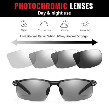 TJUTR Mens Photochromic Sunglasses Day & Night Driving Z87 Sun Glasses Polarized UV400 Protection Safety Glasses - color: B Black/Z87 Photochromic Polarized Safety Lens