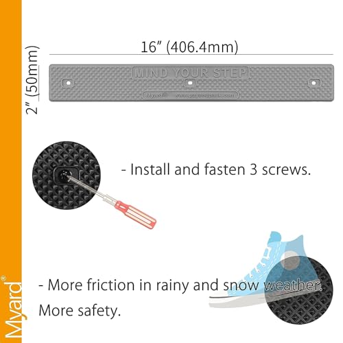 Myard Stair Treads 16"x2" with Screws Down Strip for Safety Stair Step Staircase Increase Safety on Slippery Stairs, Non-Slip, Footgrip, Antislip Strip, Slip Resistant, Decks, Stairs (8, Gray) - color: Gray, size: 16"x2" (Standard)