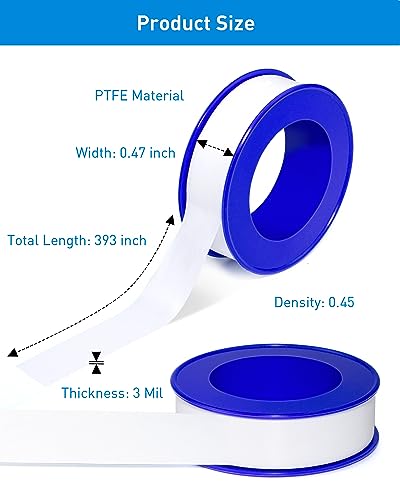 3 Roll Plumbers Teflon Tape, Water Pipe Sealing, Plumbing, High-Density Performance Waterproof Duct, Thread Seal Tape. L 390 in x W 0.47 in. Blue - style: Blue 0.47 in *3 Roll