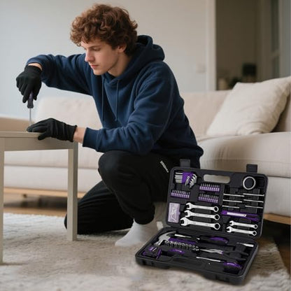 Cartman 148-Piece Automotive and Household Tool Set Perfect for Car Enthusiasts and DIY Home Repairs Purple - color: Purple