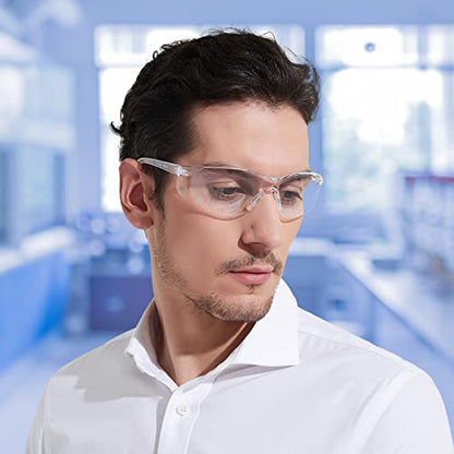 ProtectX Safety Glasses for Men & Women, Safety Sunglasses with Anti-Fog Scratch Resistant Lenses, Non-Slip Grips, ANSI Z87.1 - color: Olympus Red Tip Clear 3 Pk