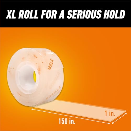 Gorilla Invisible Hold Mounting Tape, 1" x 150" (Pack of 2), Clear Double Sided Tape for Strong, Permanent Indoor & Outdoor Hanging - size: 2 - Pack