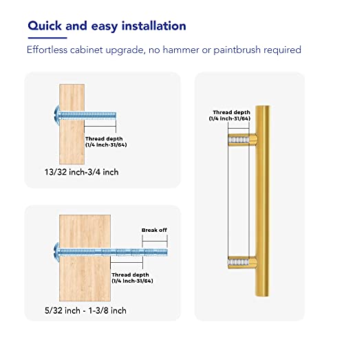 10 Pack Cabinet Handles with 3.75 Inch (96mm) Hole Center Brushed Brass Cabinet Pulls Stainless Steel Drawer Pulls, Kitchen Knobs for Dresser Drawer, 6 Inch Overall Length - color: Brushed Brass T-Shaped, size: 3-3/4" Hole Center