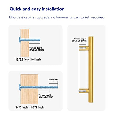 10 Pack Cabinet Handles with 3.75 Inch (96mm) Hole Center Brushed Brass Cabinet Pulls Stainless Steel Drawer Pulls, Kitchen Knobs for Dresser Drawer, 6 Inch Overall Length - color: Brushed Brass T-Shaped, size: 3-3/4" Hole Center