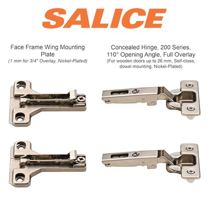 2 Salice European Face Frame Hinges #C2P6A with Face Frame Clip On Adapter Plates