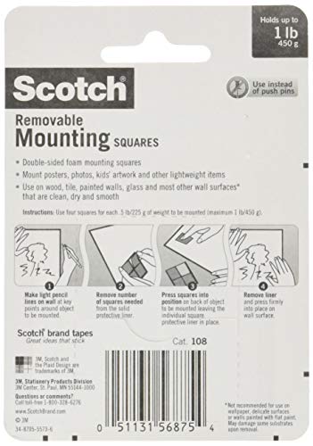 Scotch Removable Mounting Squares, 1 in x 1 in, 64 Count, Double-Sided Foam Tape for Damage-Free Wall Mounting