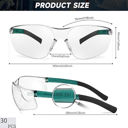 Salfboy Safety Glasses for Men Women ANSI Z87.1 Safety Glasses Bulk Protective Eyewear Scratch-Resistant - color: 118-30pcs-leg Colorful