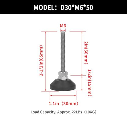 BORDSTRACT Furniture Leveling Feet, 2 pcs M6 10KG Adjustable Levelers & Leg Extenders for Cabinets Sofa Tables Chairs Raiser