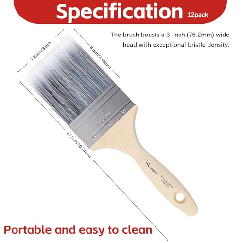 Wesquer 3 Inch Professional Paint Brushes 12-Pack, Premium Synthetic Bristles for Smooth Finish, Easy to Clean & Reusable for Wall, Cabinet, Interior & Exterior Painting - size: Z3 inch (12 pack)