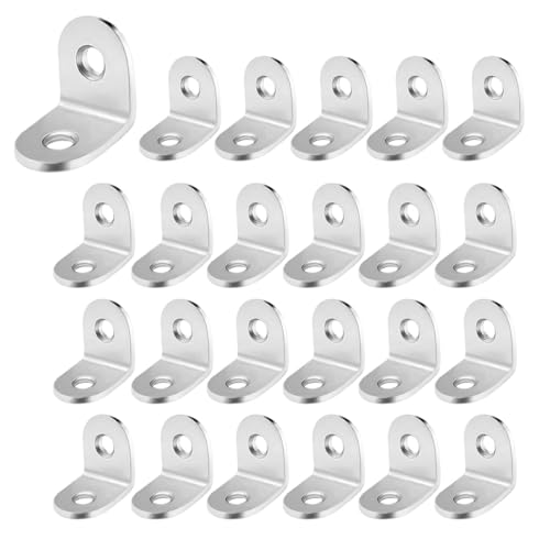 24pcs Angle Brackets, 16x20mm Right Corner L Bracket, 90 Degree Stainless Steel Brace with 48 Screw L-Shaped Metal Small Connector for Wood Furniture Shelves Chair Table Bed Fixation Repaire - color: 24pcs 16x20mm