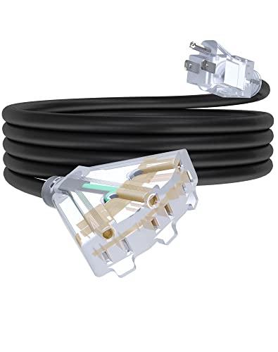15Ft 12/3 Outdoor Extension Cord with 3-Outlets, Heavy Duty 12 Gauge 3 Prong Extension Cord Waterproof with Lighted end, 15A 12AWG 1875W SJTW, ETL Listed - Great for Garage, Garden and Home, Black - color: Black, size: 15FT