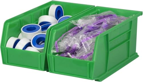 Akro-Mils 30230 AkroBins Plastic Storage Bins, Space-Saving Stackable Bins for Garage, Pantry, Craft Organization, 11" x 5" x 5", Green, 12-Pack - color: Green